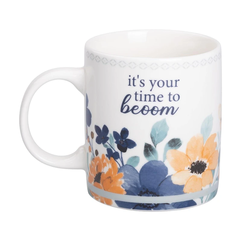 Кружка порцелянова з квітковим принтом 400 (мл) для чаю та кави Біла RX-N240139W