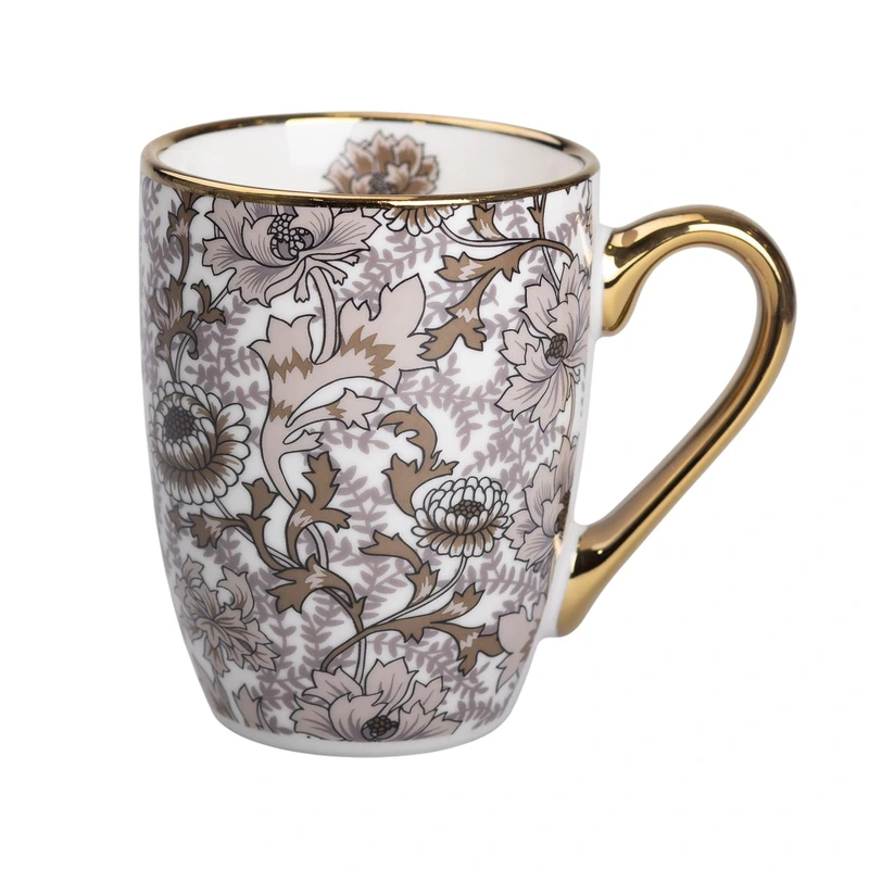 порцелянова чашка 400 мл із золотим обідком і золотою ручкою Коричнева RX-N240665BR