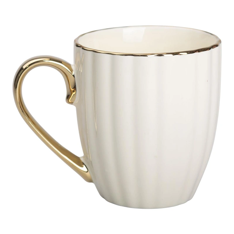 Кружка порцелянова із золотим обідком і золотою ручкою 420 (мл) Бежева RX-N240629BE