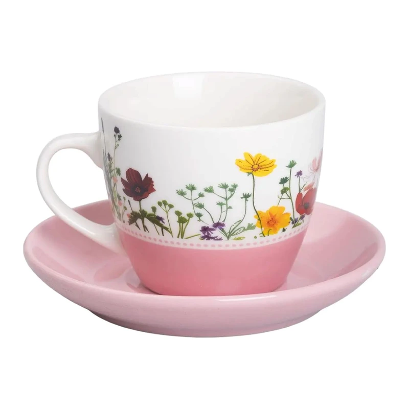 порцелянова чашка з блюдцем 250 мл з квітами Рожева RX-N24723P — Liling Rongxiang Ceramic