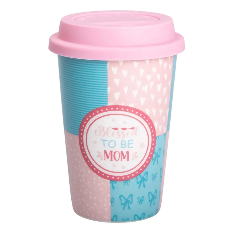 Стакан порцелянаовий 420 мл з силіконовою кришкою Blessed to be mom RX-N240288BM — Liling Rongxiang Ceramic