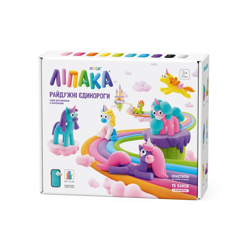 Меганабір пластиліну, що самостійно твердіє, ЛІПАКА - РАЙДУЖНІ ЄДИНОРОГИ — Lipaka