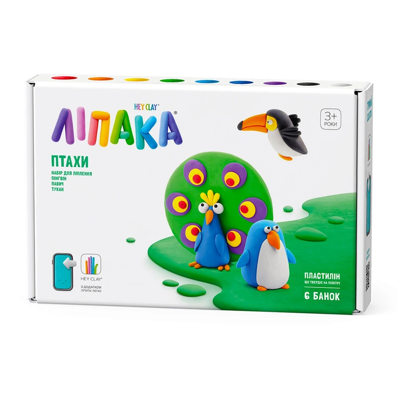 Набір пластиліну, що самостійно твердіє, ЛІПАКА – ПТАХИ: ПІНГВІН, ПАВИЧ, ТУКАН — Lipaka