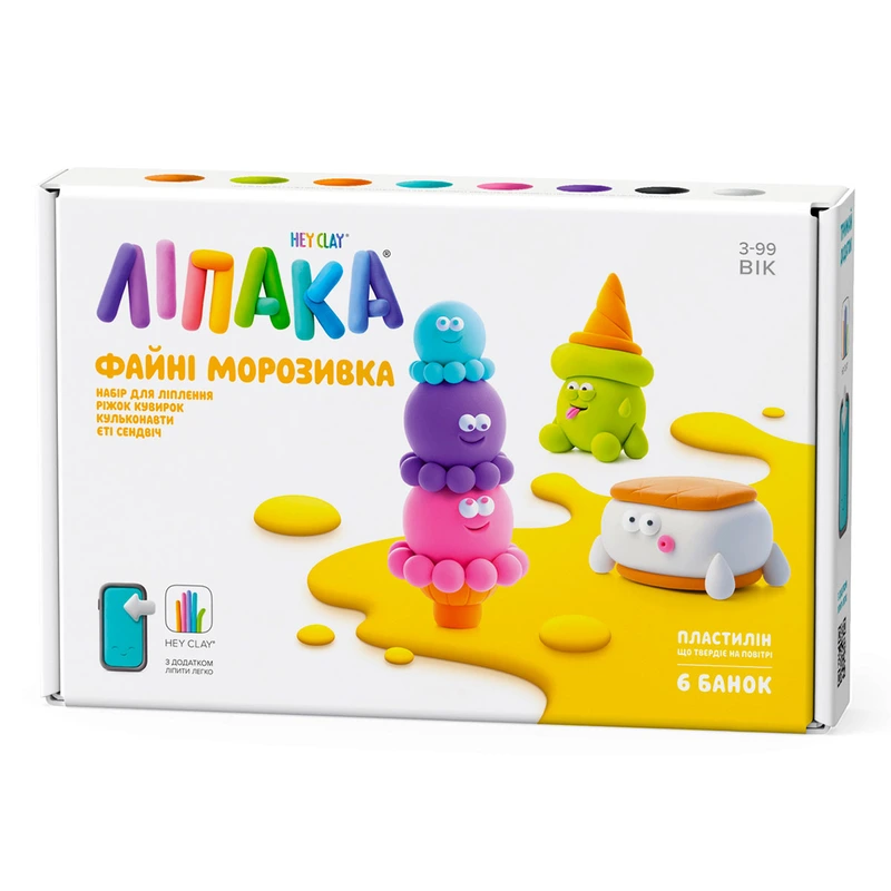 Набір пластиліну, що твердіє, ЛІПАКА – ФАЙНІ МОРОЗИВКА: КУЛЬКОНАВТИ, ЄТІ СЕНДВІЧ, РІЖОК КУВИРОК — Lipaka