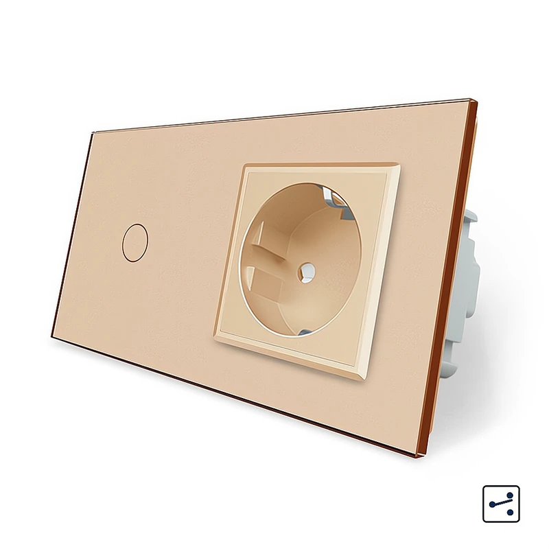 Сенсорний прохідний/перехресний вимикач 1 сенсор 1 розетка Livolo золото скло (VL-C701S/C7C1EU-13)