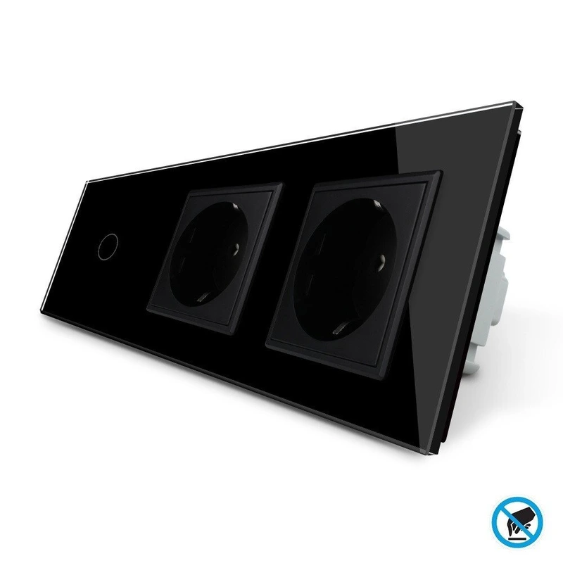 Безконтактний вимикач 1 сенсор 2 розетки Livolo чорний скло (VL-C701/C7C2EU-PRO-12)