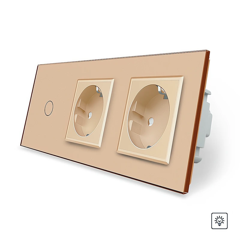 Сенсорний диммер 1 сенсор 2 розетки Livolo золото скло (VL-C701D/C7C2EU-13)