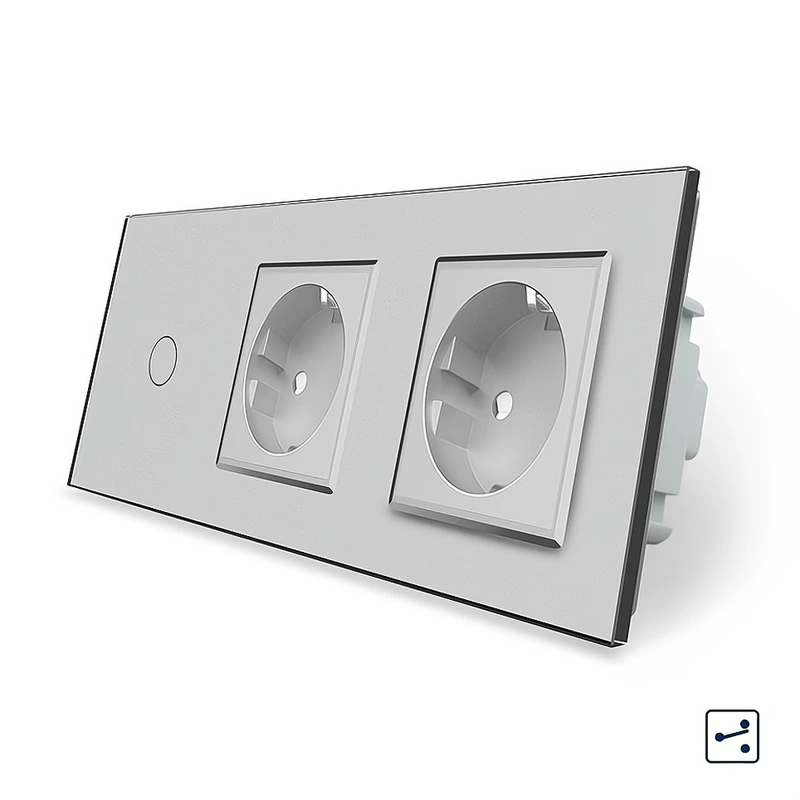 Сенсорний прохідний/перехресний вимикач 1 сенсор 2 розетки Livolo сірий скло (VL-C701S/C7C2EU-15)