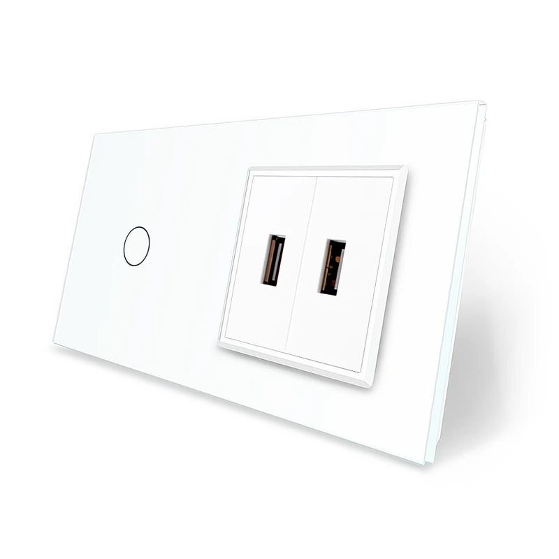 Сенсорний вимикач 1 сенсор 2 USB Livolo білий скло (VL-C701/2USB-11)