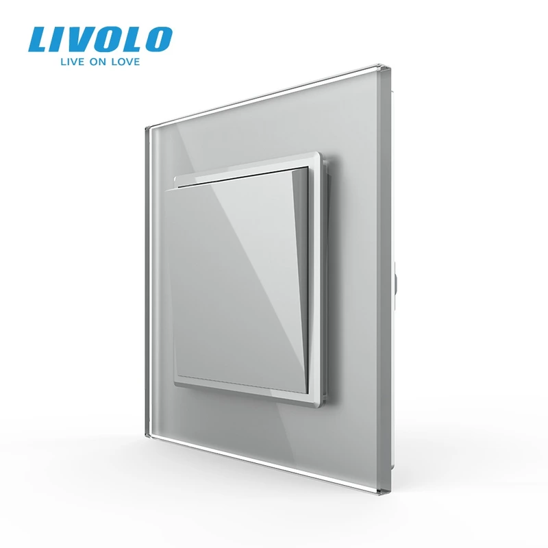 Вимикач універсальний 1-клавішний Livolo сірий скло 250В 10А (VL-С7FCMKS-2IP)