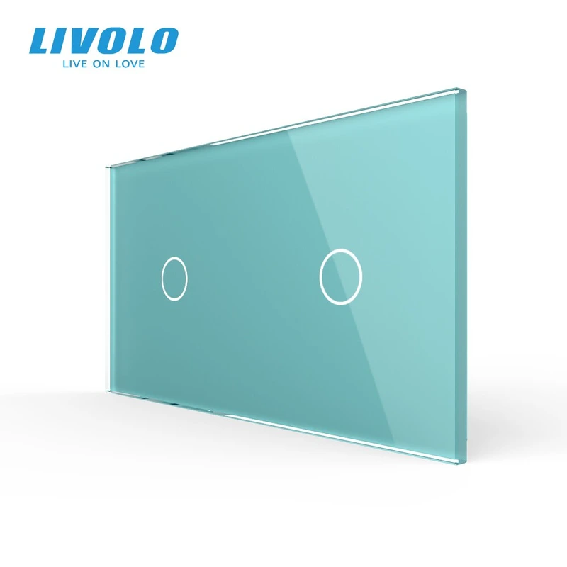 Рамка 2-постова для двох 1-сенсорних вимикачів (1-1) LIVOLO, загартоване скло, зелена, 151×80 мм (C7-C1/C1-18)