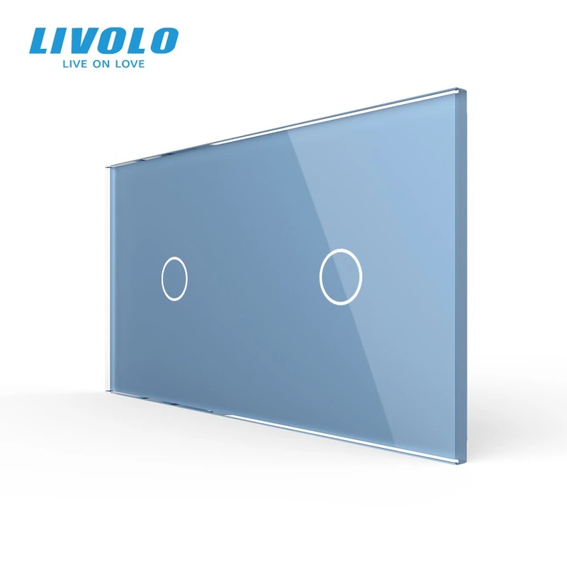 Рамка 2-постова для двох 1-сенсорних вимикачів (1-1) LIVOLO, загартоване скло, блакитна, 151×80 мм (C7-C1/C1-19)