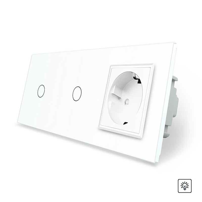 Сенсорний диммер 2 сенсора (1-1) 1 розетка LIVOLO білий матове скло