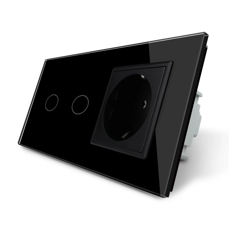 Сенсорний диммер 2 сенсори 1 розетка LIVOLO чорний матове скло