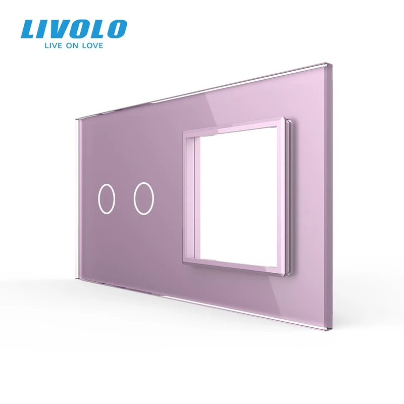 Рамка 2-постова для 2-сенсорного вимикача та розетки (2-0) LIVOLO, загартоване скло, рожева, 151×80 мм (C7-C2/SR-17)