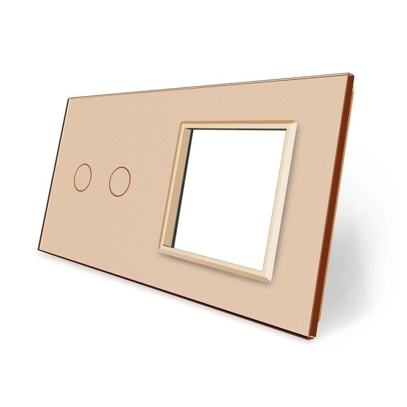 Рамка 2-постова для 2-сенсорного вимикача та розетки (2-0) LIVOLO, загартоване скло, золота, 151×80 мм (VL-P702/E-4A)
