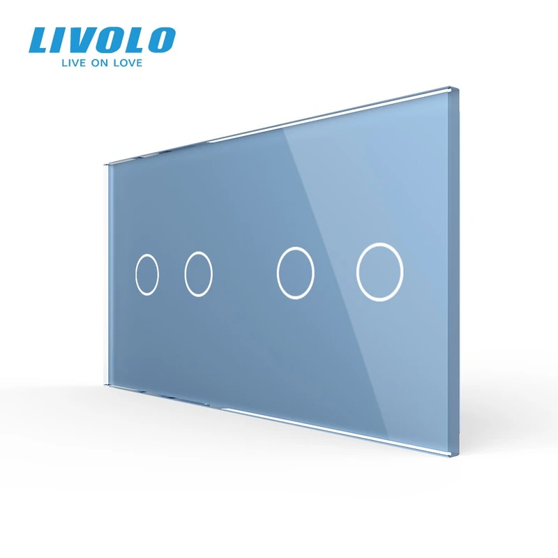 Рамка 2-постова для двох 2-сенсорних вимикачів (2-2) LIVOLO, загартоване скло, блакитна, 151×80 мм (C7-C2/C2-19)