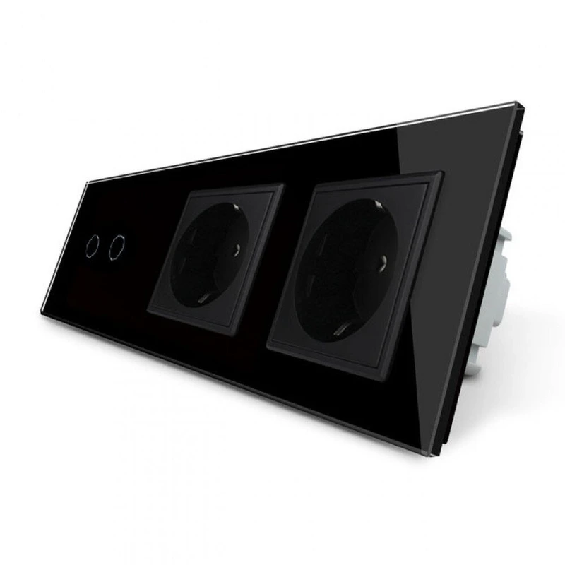 Сенсорний диммер 2 сенсори 2 розетки Livolo чорний скло (VL-FCD2/TC2-4BP)