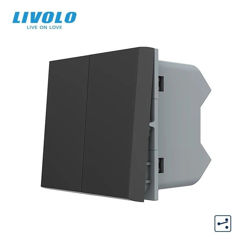 2-клавішний прохідний вимикач LIVOLO, чорний, модуль без рамки (VL-FCMKS-1BP) — Livolo
