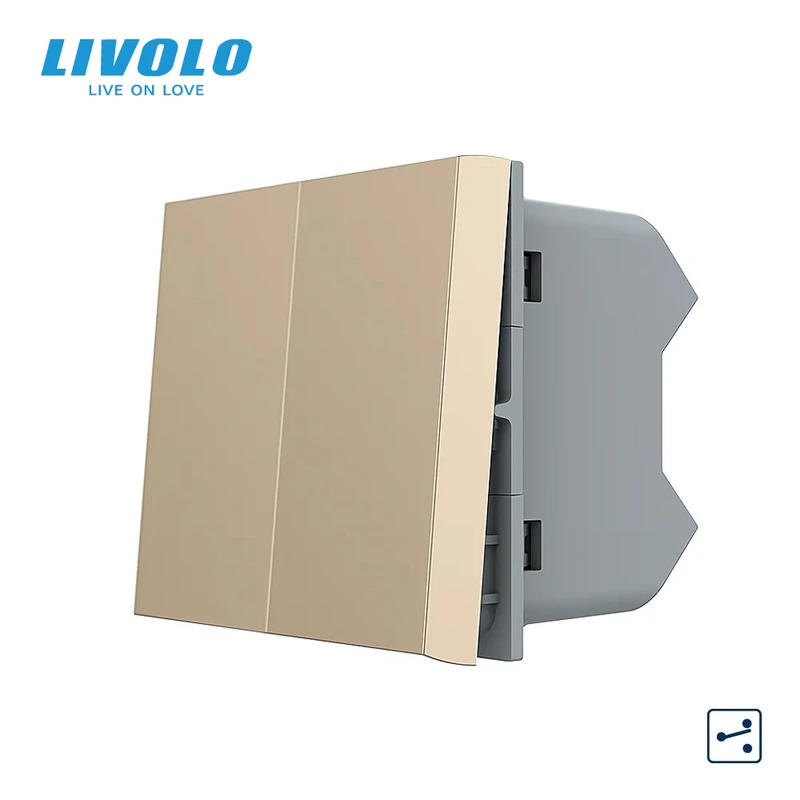 2-клавішний прохідний вимикач LIVOLO, золотий, модуль без рамки (VL-FCMKS-1AP) — Livolo