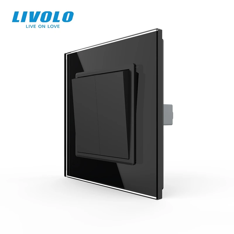 Вимикач універсальний 2-клавішний LIVOLO чорний матовий скло 250В 10А — Livolo