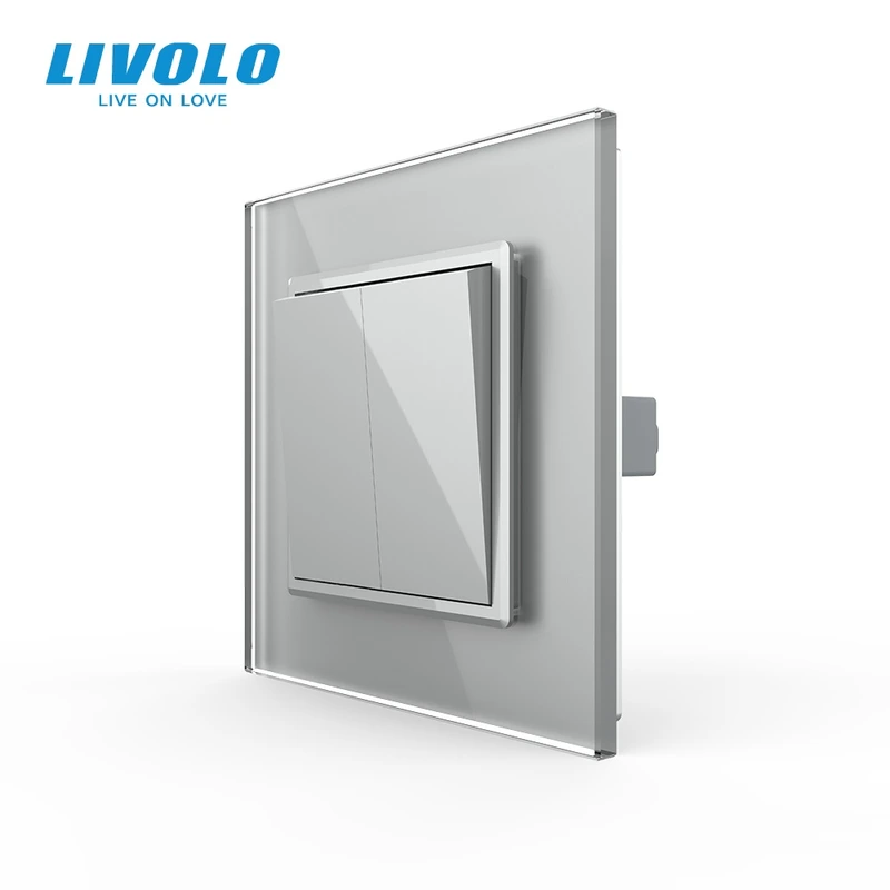 Вимикач універсальний 2-клавішний Livolo сірий скло 250В 10А (VL-C7FCMKS-1IP)