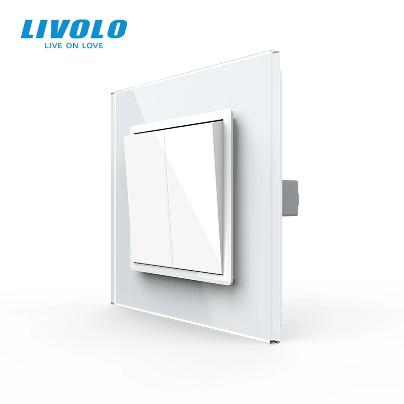 Вимикач універсальний 2-клавішний Livolo білий скло 250В 10А (VL-C7FCMKS-1WP)
