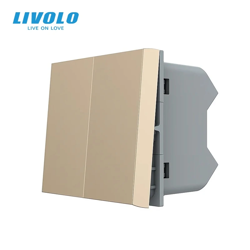 2-клавішний універсальний вимикач (прохідний / звичайний) LIVOLO, золотий, модуль без рамки (VL-FCMKS-1AP)