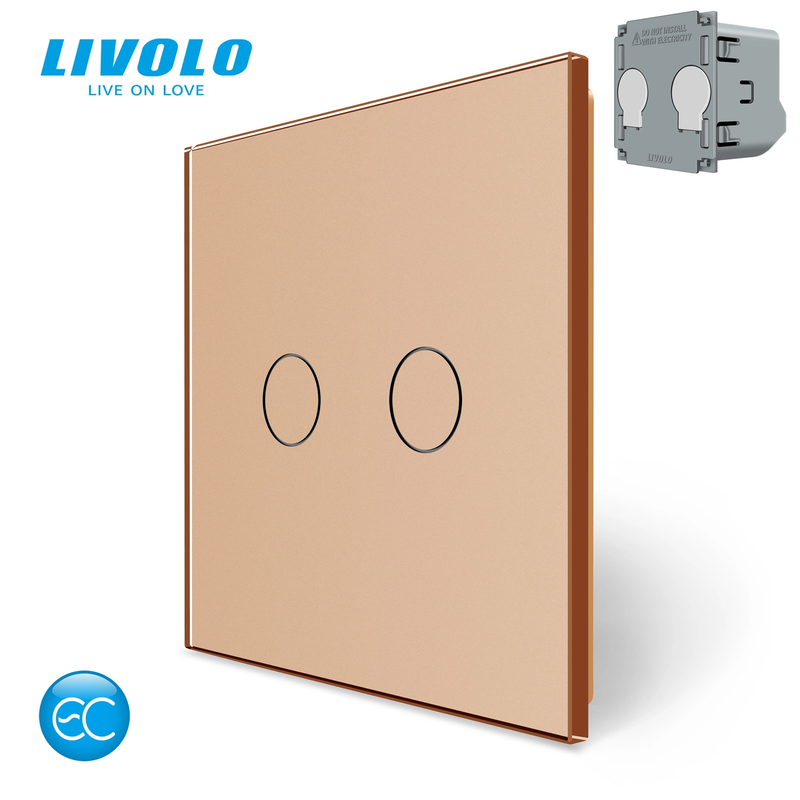 Комплект бездротовий сенсорний вимикач з реле 2 канали LIVOLO золотий матове скло
