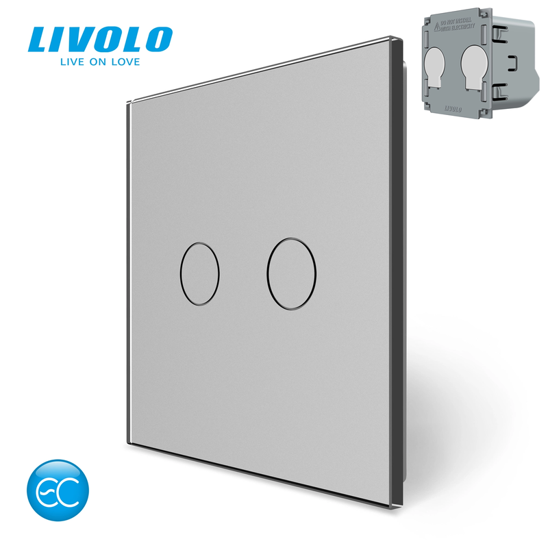 Комплект бездротовий сенсорний вимикач з реле 2 канали LIVOLO сірий матове скло