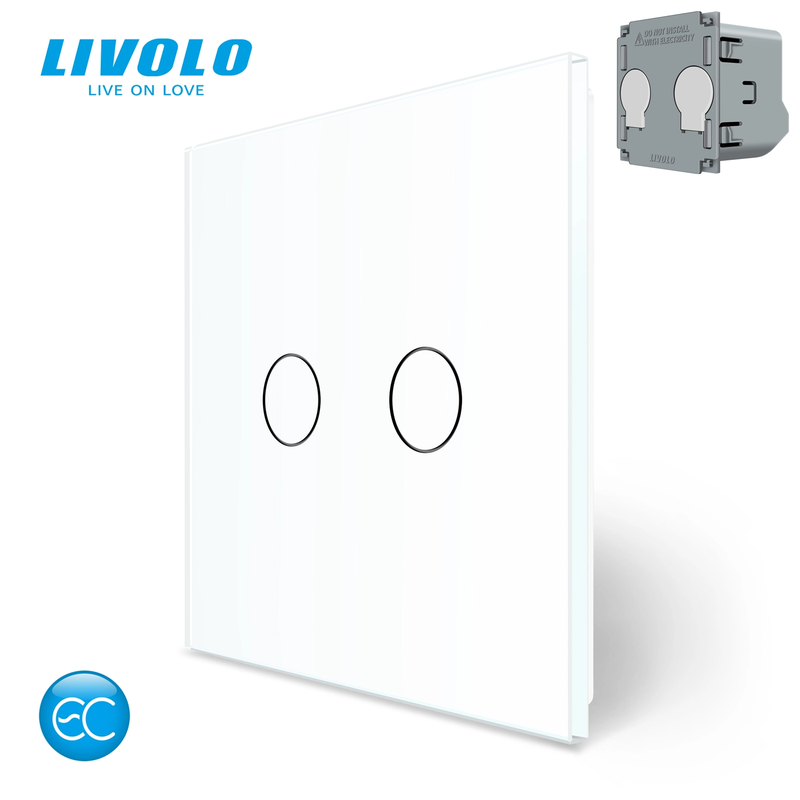 Комплект бездротовий сенсорний вимикач з реле 2 канали Livolo білий скло (VL-XR008-W/FC2Z2-2G)