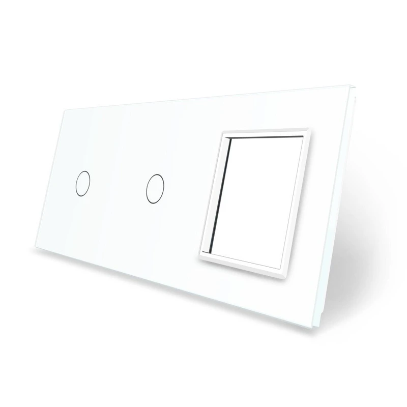 Рамка 3-постова для двох 1-сенсорних вимикачів і розетки (1-1-0) LIVOLO, загартоване скло, біла, 223×80 мм (VL-P701/01/E-6W)
