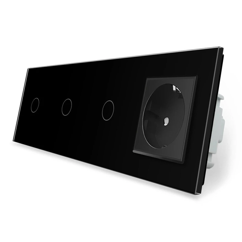 Сенсорний вимикач 3 сенсора (1-1-1) 1 розетка LIVOLO чорний матовий скляний — Livolo