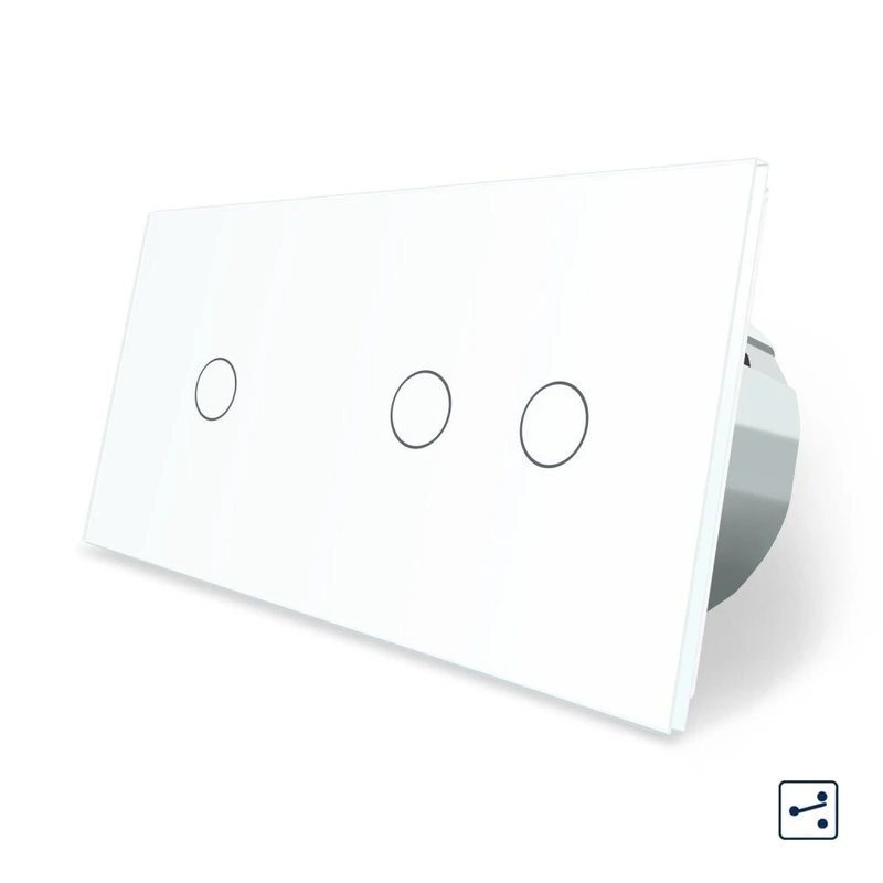 Сенсорний прохідний/перехресний вимикач 3 сенсора (1-2) Livolo білий скло (VL-C701S/C702S-11)