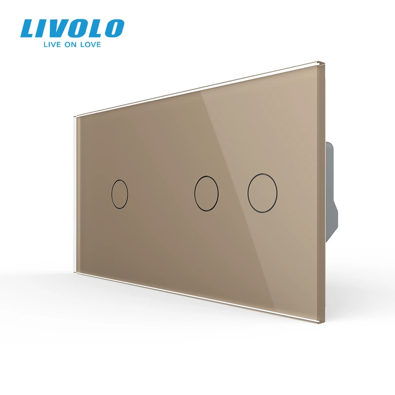 Сенсорний прохідний/перехресний вимикач 3 сенсора (1-2) LIVOLO золото матове скло — Livolo