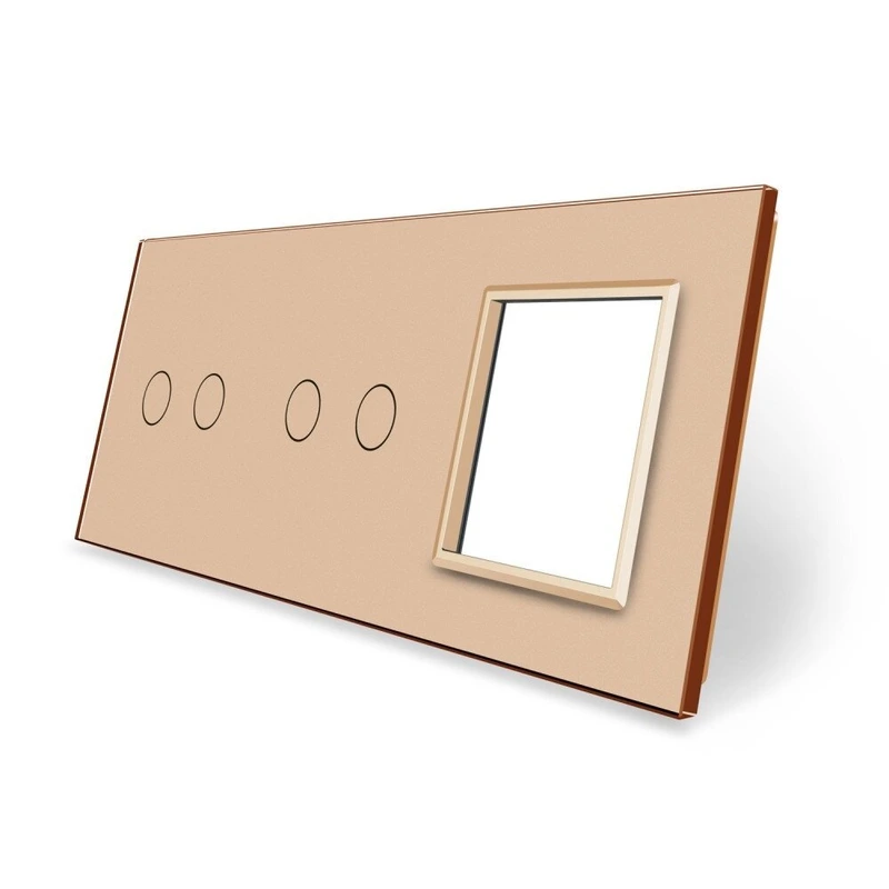 Рамка 3-постова для двох 2-сенсорних вимикачів і розетки (2-2-0) LIVOLO, загартоване скло, золота, 223×80 мм (VL-P702/02/E-6A)
