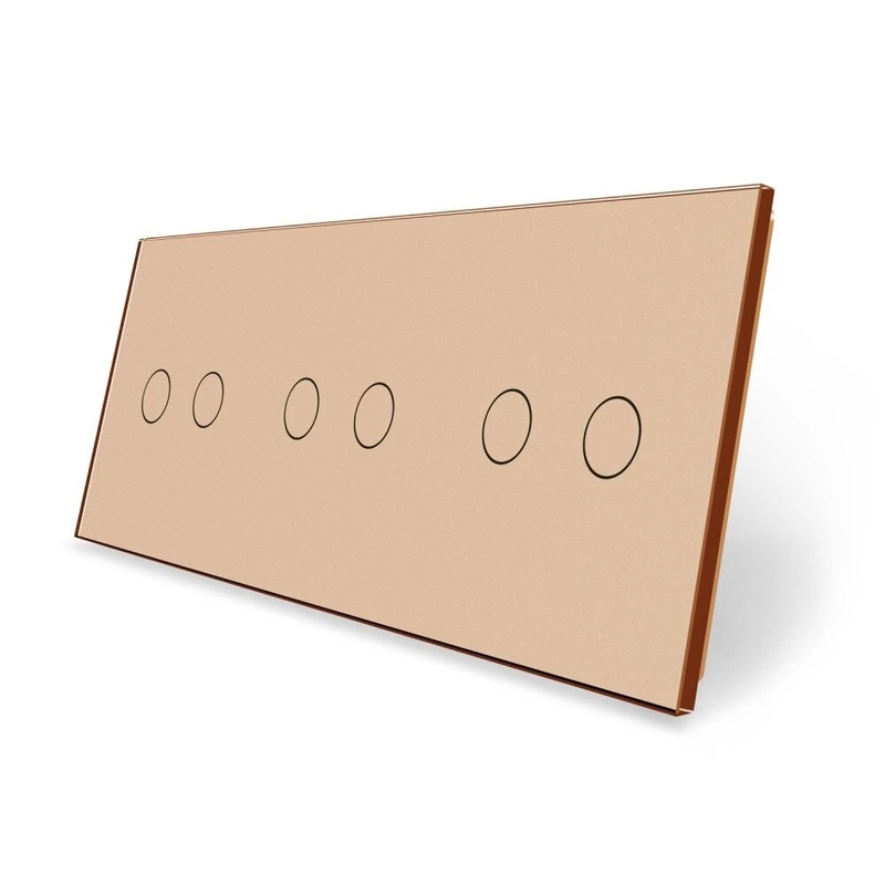 Рамка 3-постова для трьох 2-сенсорних вимикачів (2-2-2) LIVOLO, загартоване скло, золота, 223×80 мм (VL-P702/02/02-6A)