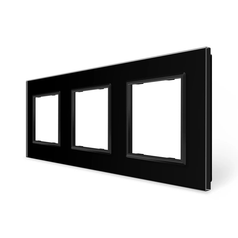 Рамка 3-постова LIVOLO, загартоване скло, чорна матова, 223×80 мм (VL-P7E/E/E-6BS06) — Livolo