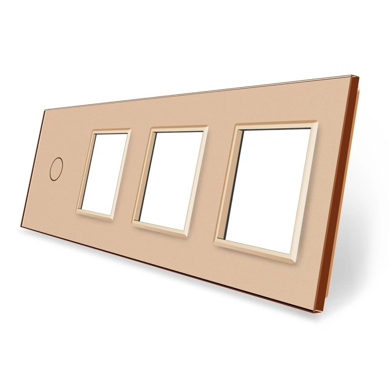 Рамка 4-постова для 1-сенсорного вимикача та трьох розеток (1-0-0-0) LIVOLO, загартоване скло, золота, 294×80 мм (VL-P701/E/E/E-8A)