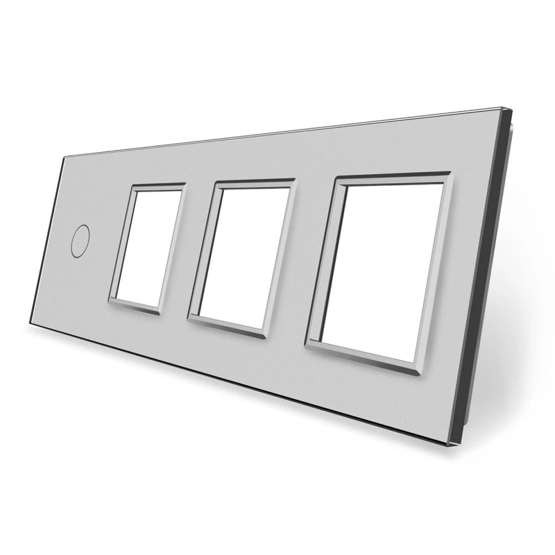 Рамка 4-постова для 1-сенсорного вимикача та трьох розеток (1-0-0-0) LIVOLO, загартоване скло, сіра, 294×80 мм (VL-P701/E/E/E-8I)