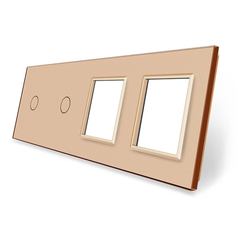 Рамка 4-постова для двох 1-сенсорних вимикачів і двох розеток (1-1-0-0) LIVOLO, загартоване скло, золота, 294×80 мм (VL-P701/01/E/E-8A)