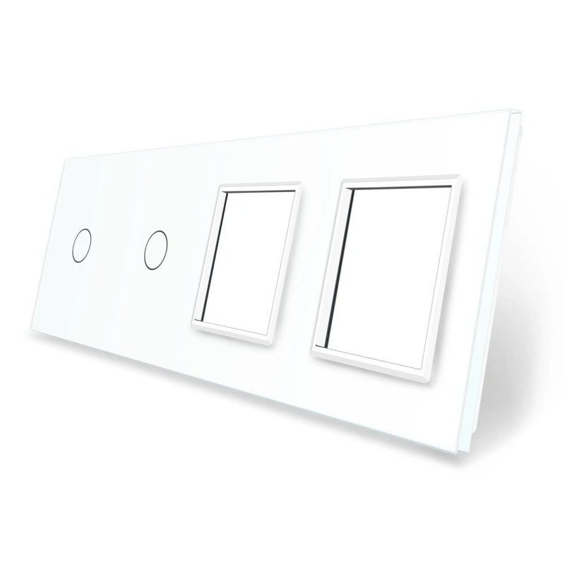 Рамка 4-постова для двох 1-сенсорних вимикачів і двох розеток (1-1-0-0) LIVOLO, загартоване скло, біла, 294×80 мм (VL-P701/01/E/E-8W)