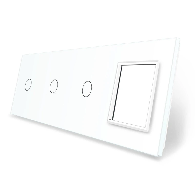 Рамка 4-постова для трьох 1-сенсорних вимикачів і розетки (1-1-1-0) LIVOLO, загартоване скло, біла, 294×80 мм (VL-P701/01/01/E-8W)