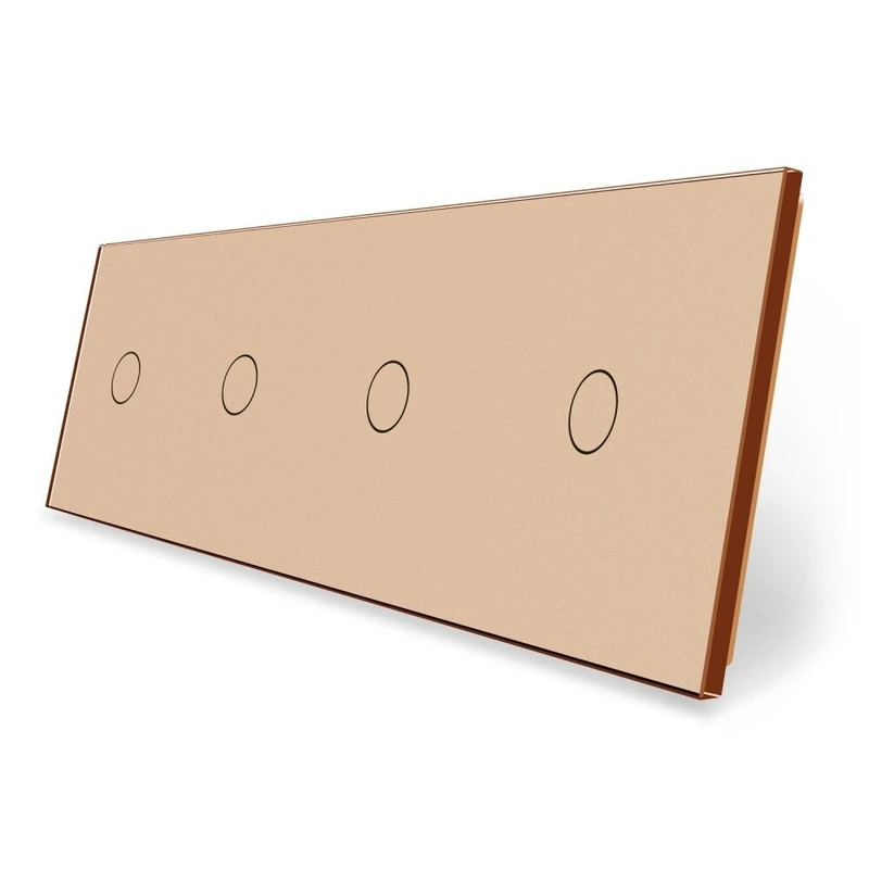 Рамка 4-постова для чотирьох 1-сенсорних вимикачів (1-1-1-1) LIVOLO, загартоване скло, золота, 294×80 мм (VL-P701/01/01/01-8A)