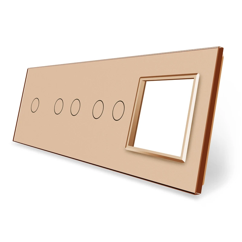 Рамка 4-постова для одного 1-сенсорного, двох 2-сенсорних вимикачів і розетки (1-2-2-0) LIVOLO, загартоване скло, золота, 294×80 мм (VL-P701/02/02/E-8A)