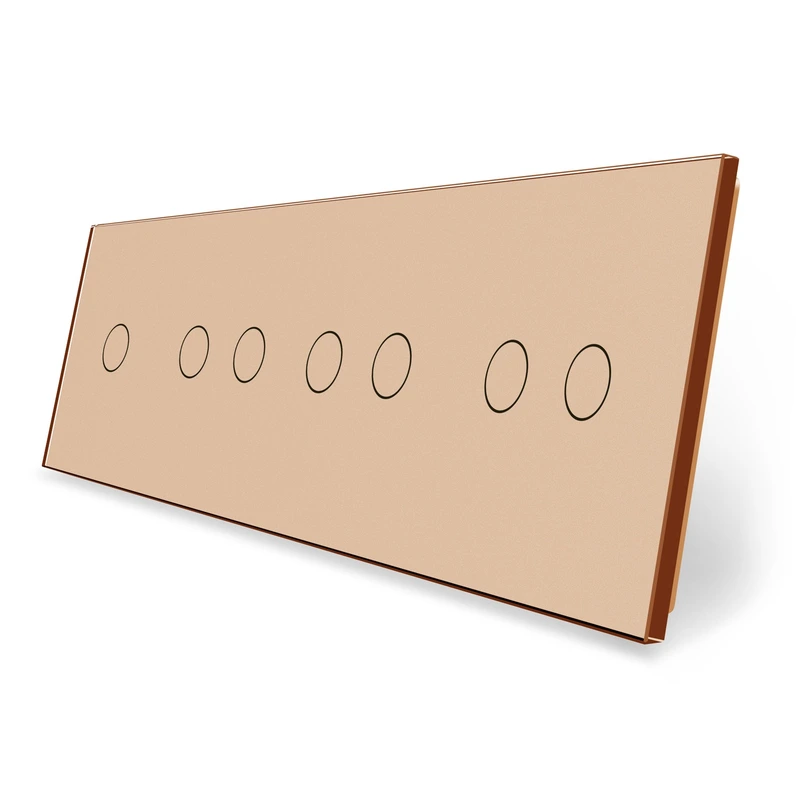 Рамка 4-постова для одного 1-сенсорного та трьох 2-сенсорних вимикачів (1-2-2-2) LIVOLO, загартоване скло, золота, 294×80 мм (VL-P701/02/02/02-8A)