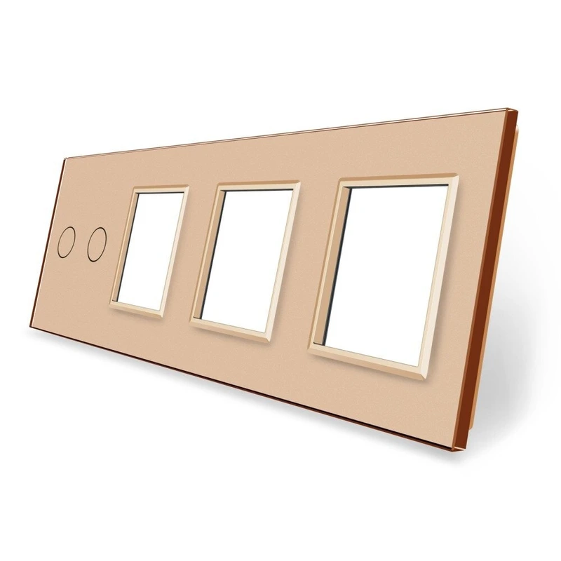 Рамка 4-постова для 2-сенсорного вимикача та трьох розеток (2-0-0-0) LIVOLO, загартоване скло, золота, 294×80 мм (VL-P702/E/E/E-8A)