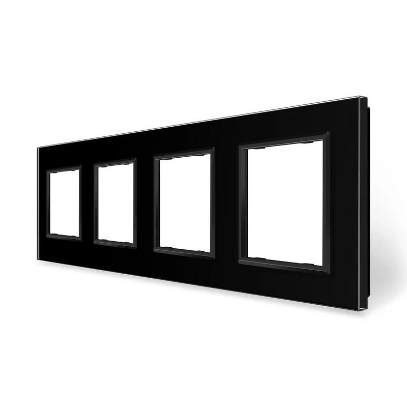 Рамка 4-постова LIVOLO, загартоване скло, чорна матова, 294×80 мм (VL-P7E/E/E/E-10BS06) — Livolo