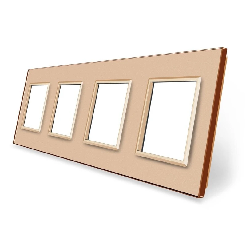 Рамка 4-постова LIVOLO, загартоване скло, золота, 294×80 мм (VL-P7E/E/E/E-8A)