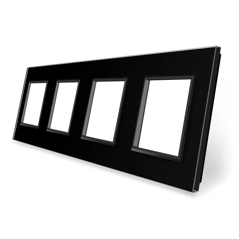 Рамка 4-постова LIVOLO, загартоване скло, чорна, 294×80 мм (VL-P7E/E/E/E-8B)